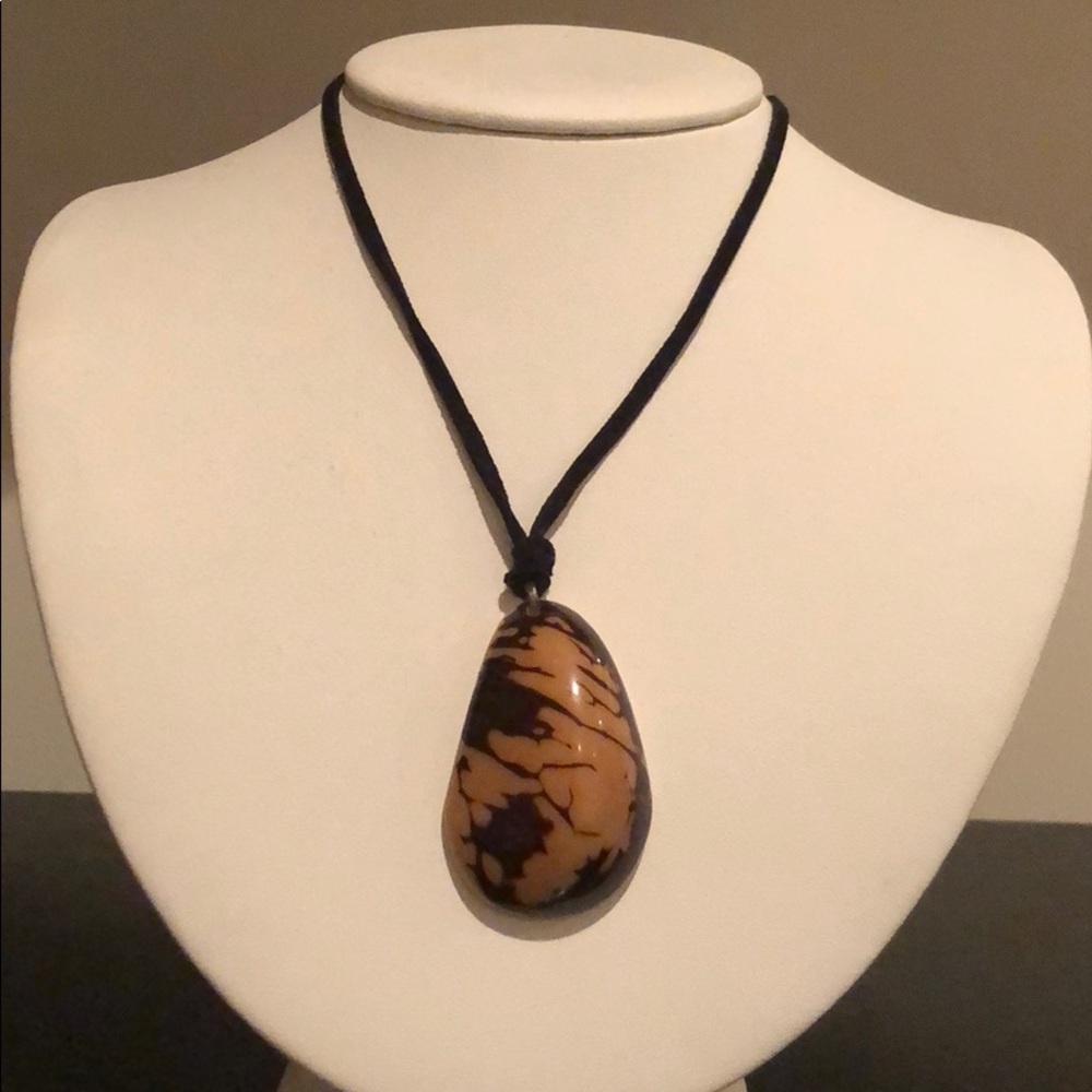 Amber Stone necklace on black suede string